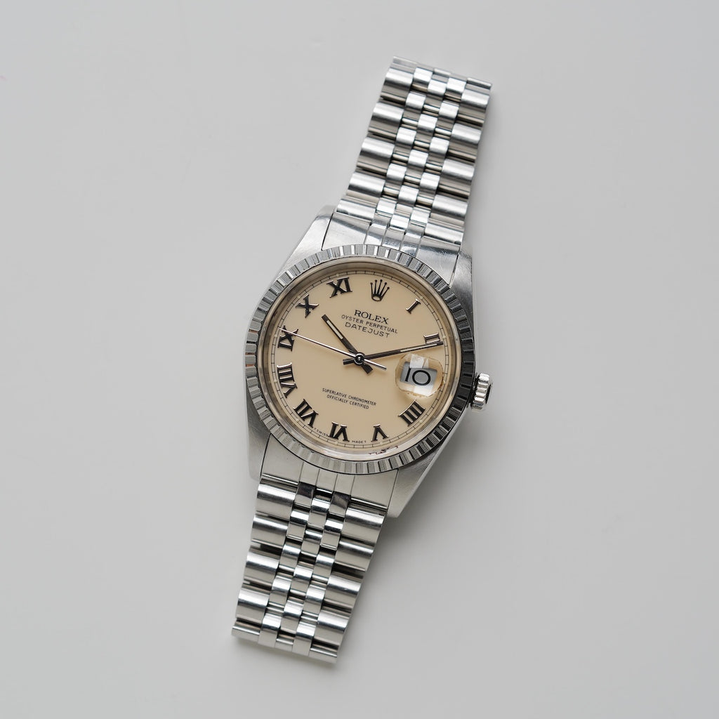 ロレックス/デイトジャスト16220/L番/アイボリーローマン/エンジンターンドベゼル/箱つき/ROLEX DATE-JUST Ref.16220 "IVORY ROMAN" Engine Turned Bezel 2001y with Box