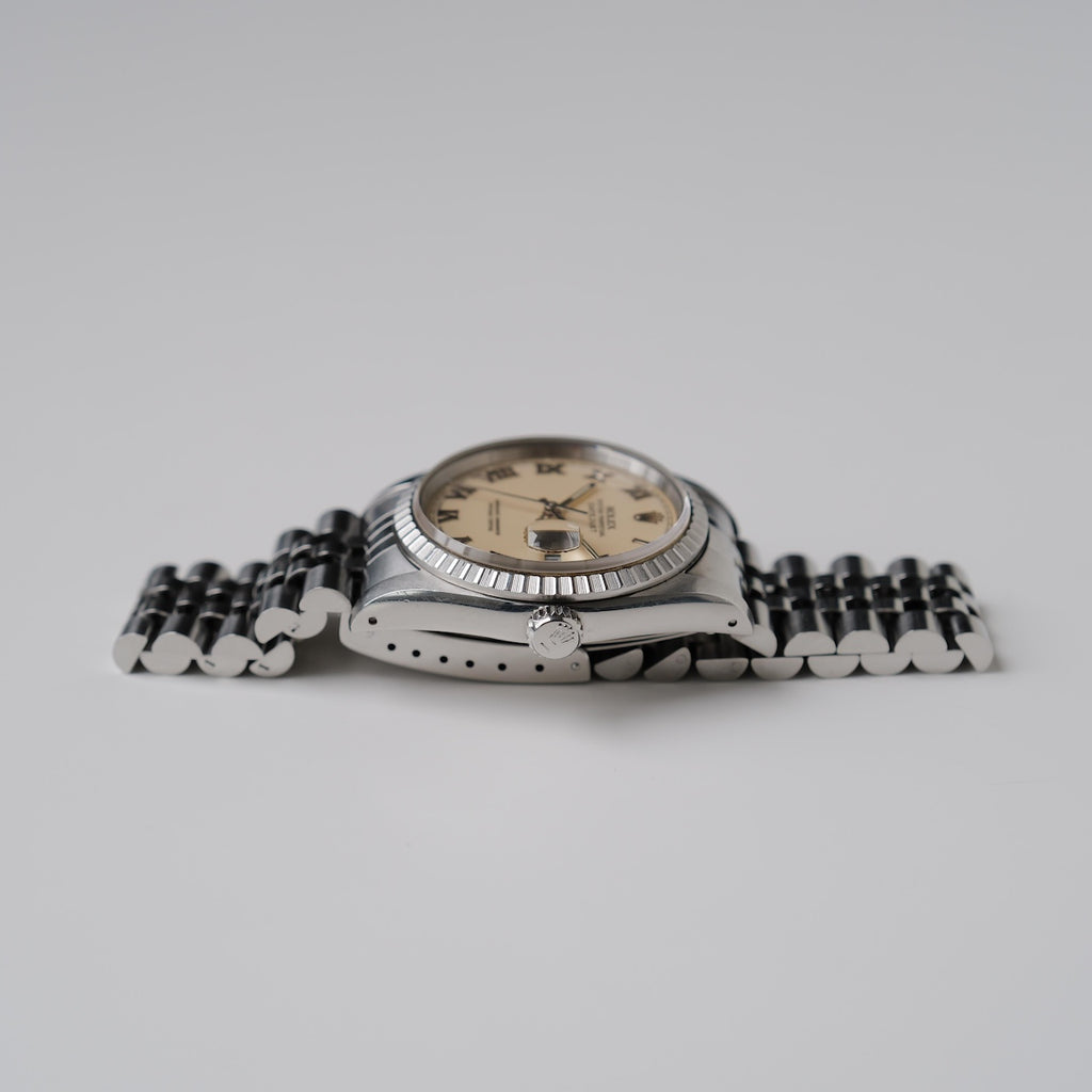 ロレックス/デイトジャスト16220/L番/アイボリーローマン/エンジンターンドベゼル/箱つき/ROLEX DATE-JUST Ref.16220 "IVORY ROMAN" Engine Turned Bezel 2001y with Box