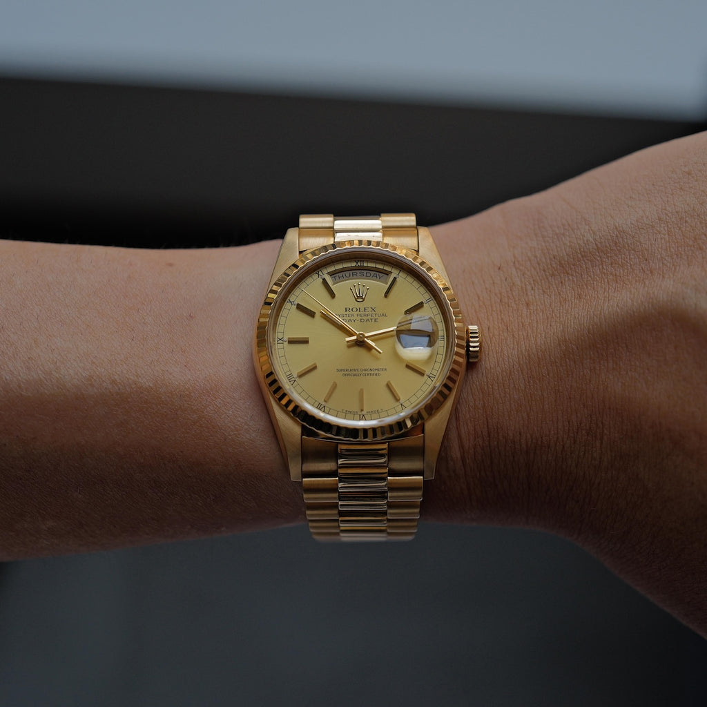ロレックス/デイデイト18238/E番/シャンパン/保証書付き/ROLEX DAY-DATE Ref.18238 18KYG 1990 with Paper