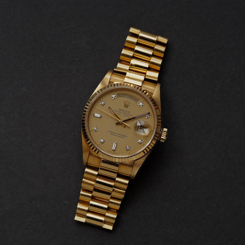 ロレックス/デイデイト18038/シャンパン/10Pダイヤモンド/保証書付き/ROLEX DAY-DATE Ref.18038 "10P Diamonds" 18KYG 1984y with Paper