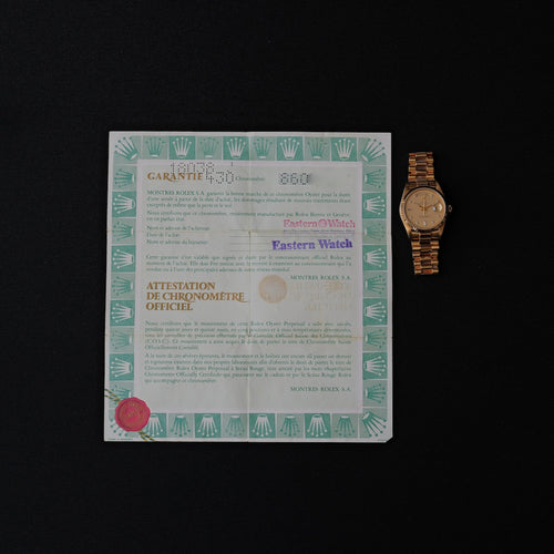 ロレックス/デイデイト18038/シャンパン/10Pダイヤモンド/保証書付き/ROLEX DAY-DATE Ref.18038 "10P Diamonds" 18KYG 1984y with Paper