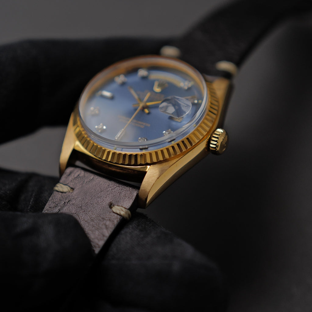 ロレックス/デイデイト1803A/8/ブルーグレー/10Pダイヤモンド/ROLEX DAY-DATE Ref.1803A/8 "BLUE GREY 10P DIAMONDS" 18KYG 1973y