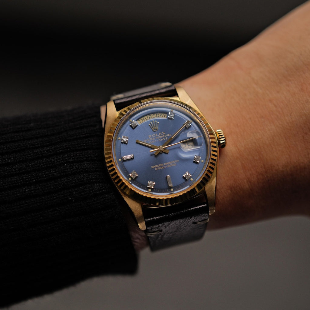 ロレックス/デイデイト1803A/8/ブルーグレー/10Pダイヤモンド/ROLEX DAY-DATE Ref.1803A/8 "BLUE GREY 10P DIAMONDS" 18KYG 1973y
