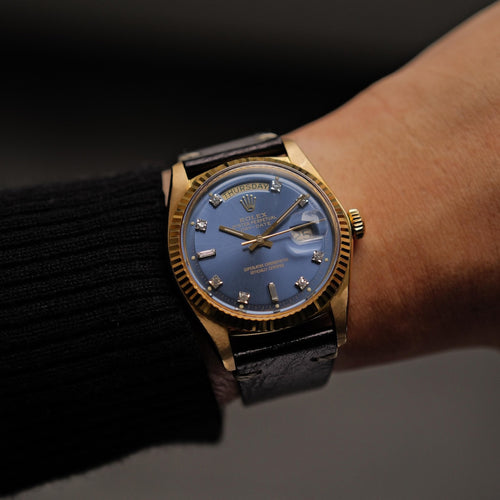 ロレックス/デイデイト1803A/8/ブルーグレー/10Pダイヤモンド/ROLEX DAY-DATE Ref.1803A/8 "BLUE GREY 10P DIAMONDS" 18KYG 1973y