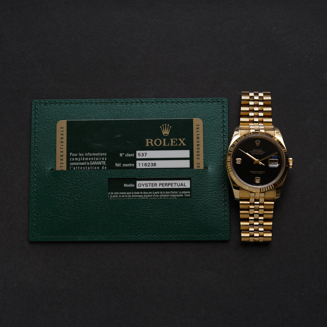 ロレックス/デイトジャスト116238/2BR/オニキス/2Pダイヤモンド/18Kイエローゴールド/保証書付き/ROLEX DATEJUST REF.116238 2BR "ONYX" 18KYG 2013Y with Paper