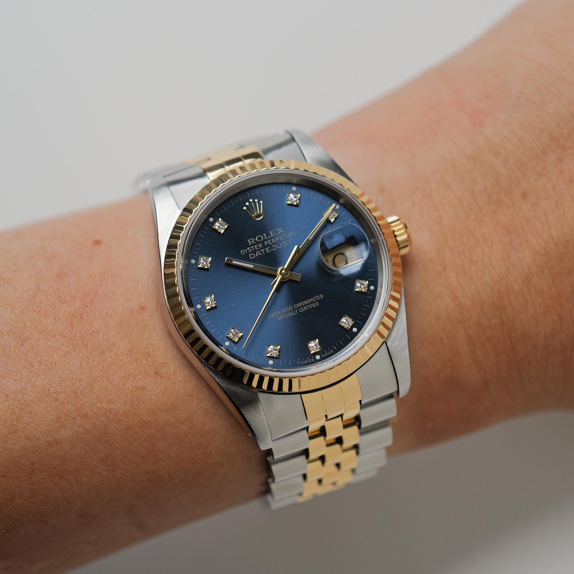 ロレックス/デイトジャスト16233G/L番/ブルー10Pダイヤモンド/SSx18Kイエローゴールド/SROLEX DATEJUST REF.16233G "BLUE 10P DIAMONDS" SS x 18KYG 1989Y