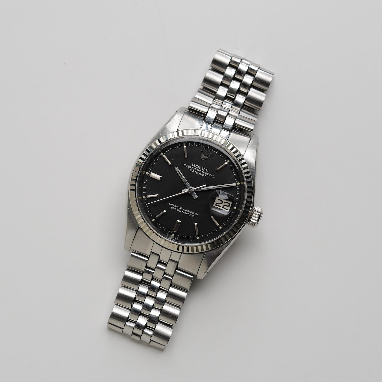 ロレックス/デイトジャスト1601/マットブラックダイヤル/シルバープリント/18KWGベゼル/ROLEX DATEJUST REF.1601 "Matte Black" 18KWG Bezel 1973Y