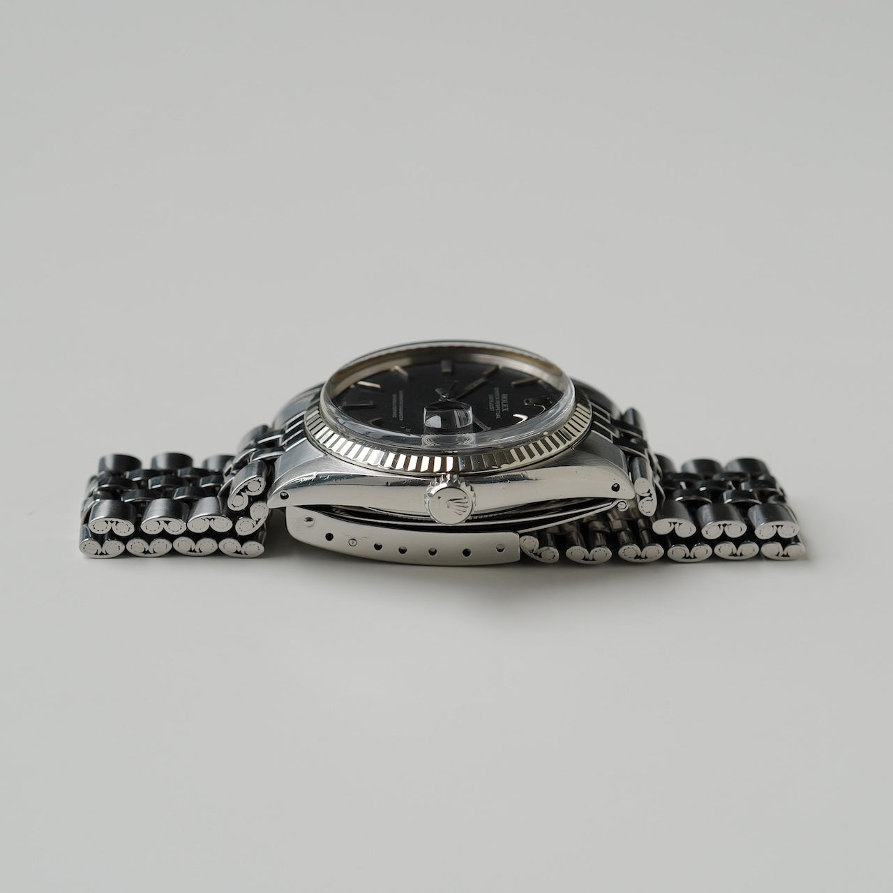 ロレックス/デイトジャスト1601/マットブラックダイヤル/シルバープリント/18KWGベゼル/ROLEX DATEJUST REF.1601 "Matte Black" 18KWG Bezel 1973Y