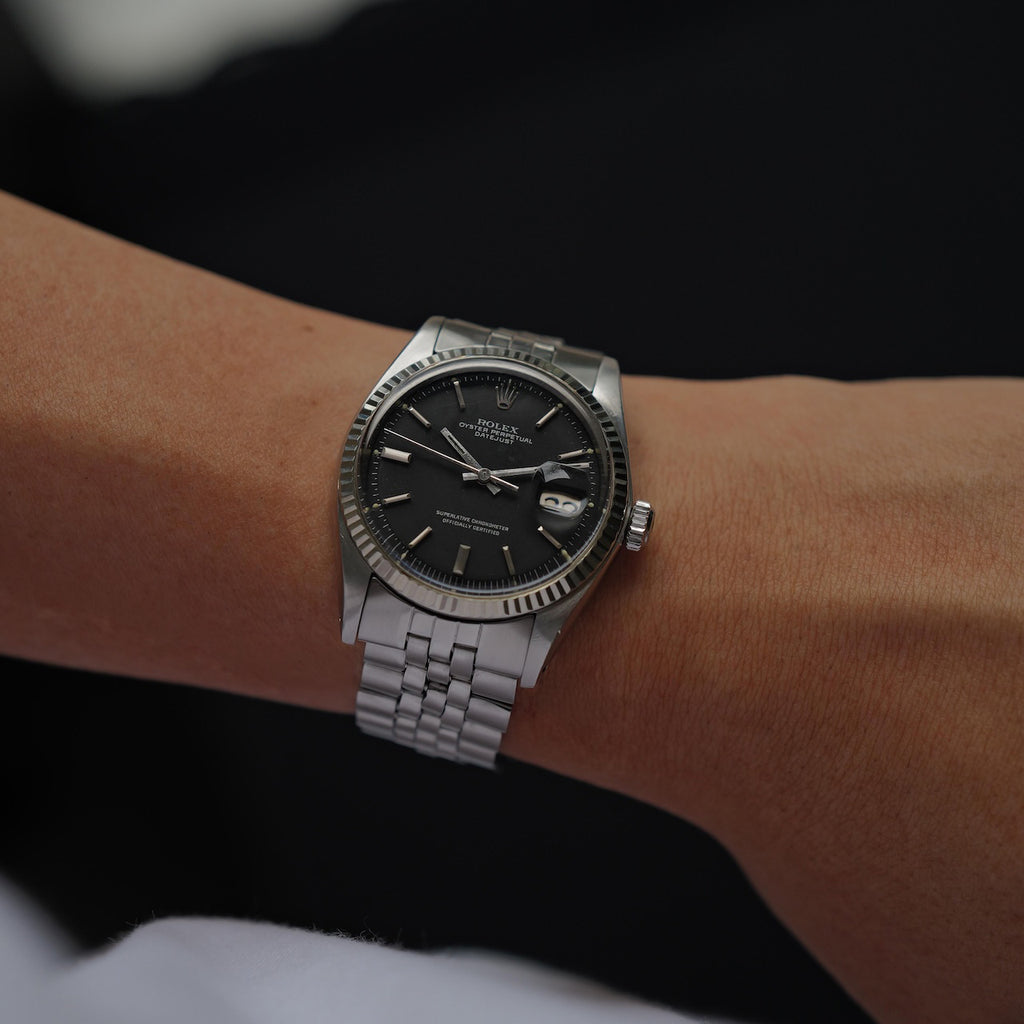 ロレックス/デイトジャスト1601/マットブラックダイヤル/シルバープリント/18KWGベゼル/ROLEX DATEJUST REF.1601 "Matte Black" 18KWG Bezel 1973Y