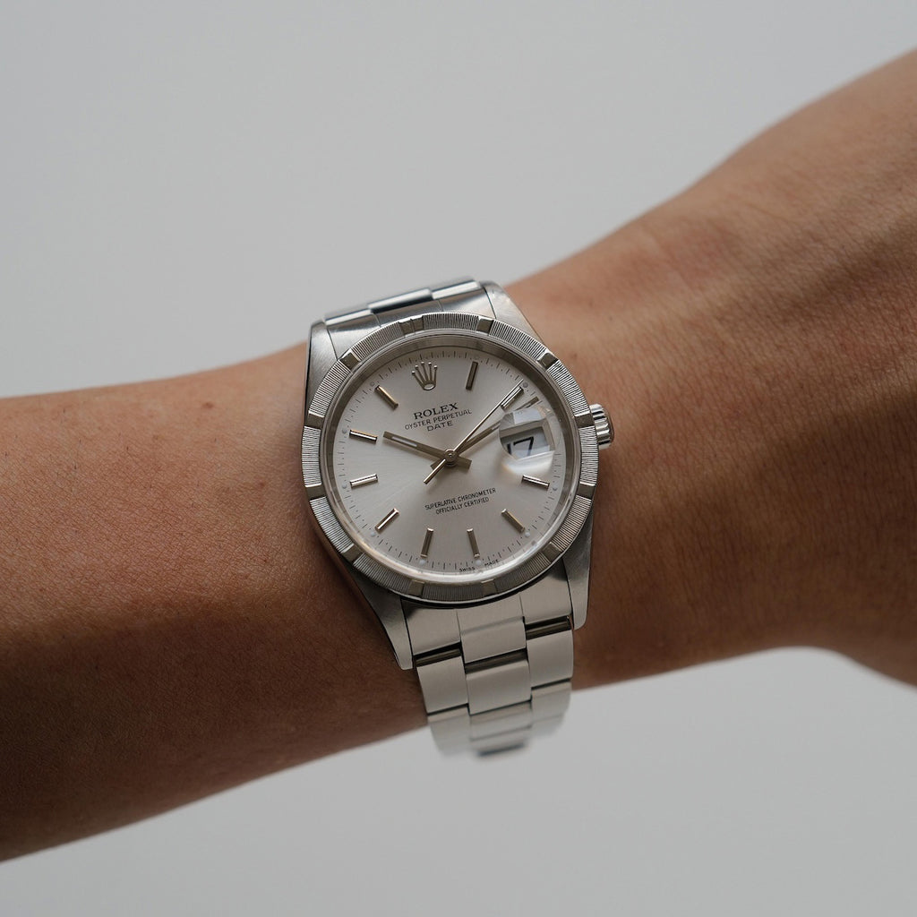 ロレックス/オイスターパーペチュアルデイト15210/K番/シルバーダイヤル/保証書付き/ROLEX OYSTER PERPETUAL DATE REF.15210 SILVER DIAL 2001 with Paper
