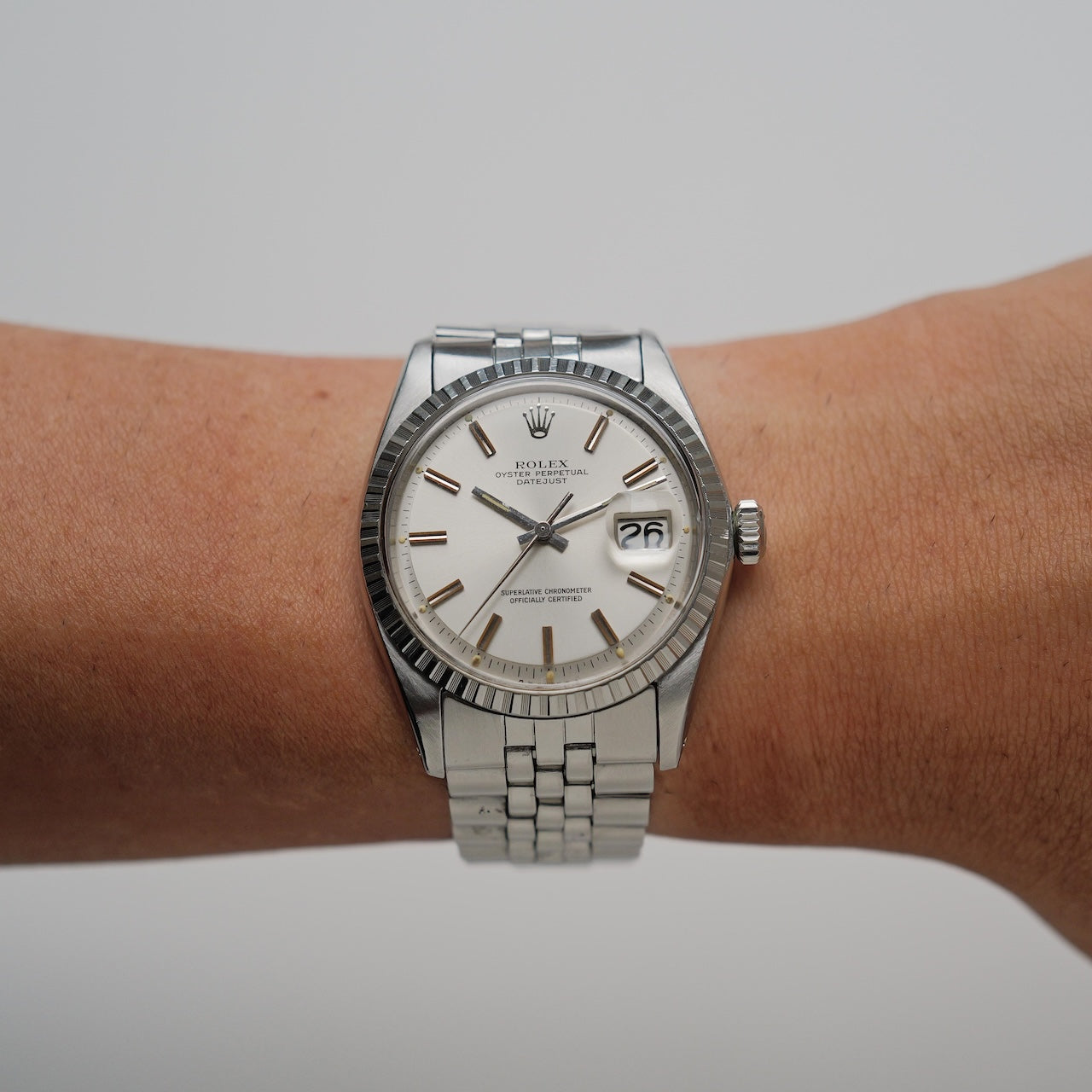 ロレックス/デイトジャスト1603/シルバーダイヤル/エンジンターンドベゼル/シグマ表記/ROLEX DATEJUST REF.1603 SILVER DIAL 1973Y