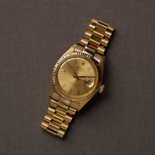 ロレックス/デイトジャスト1601/8/18KYGジャパンブレス/箱等付属/ROLEX DATEJUST REF.1601/8 18KYG "JAPAN PRESIDENT BRACELET" 1976-77