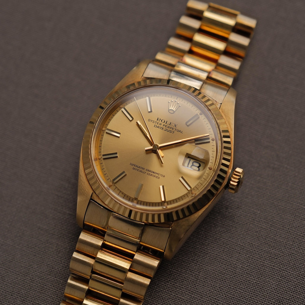 ロレックス/デイトジャスト1601/8/18KYGジャパンブレス/箱等付属/ROLEX DATEJUST REF.1601/8 18KYG "JAPAN PRESIDENT BRACELET" 1976-77
