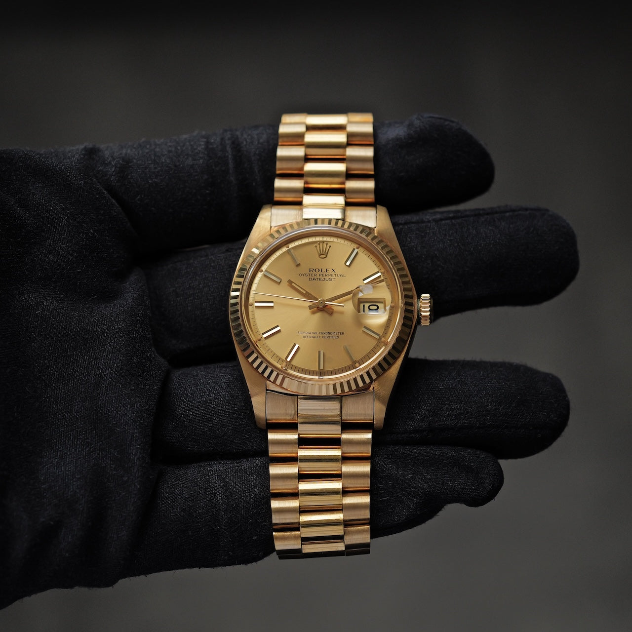 ロレックス/デイトジャスト1601/8/18KYGジャパンブレス/箱等付属/ROLEX DATEJUST REF.1601/8 18KYG "JAPAN PRESIDENT BRACELET" 1976-77