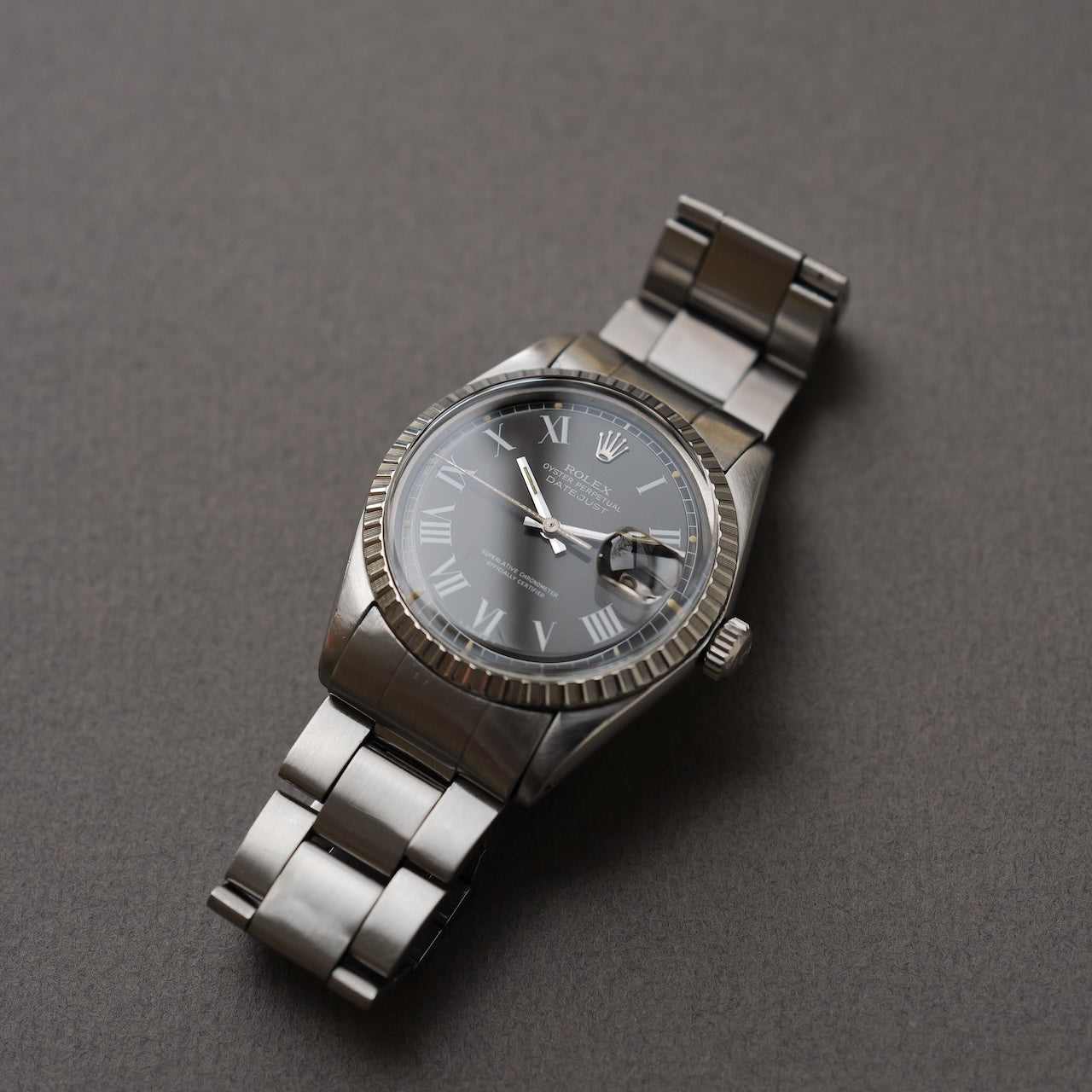 ロレックス/デイトジャスト1603/バックリーダイヤル/グレー/チャコール/ROLEX DATEJUST REF.1603 "Buckley Dial" Grey Charcoal 1976-77y