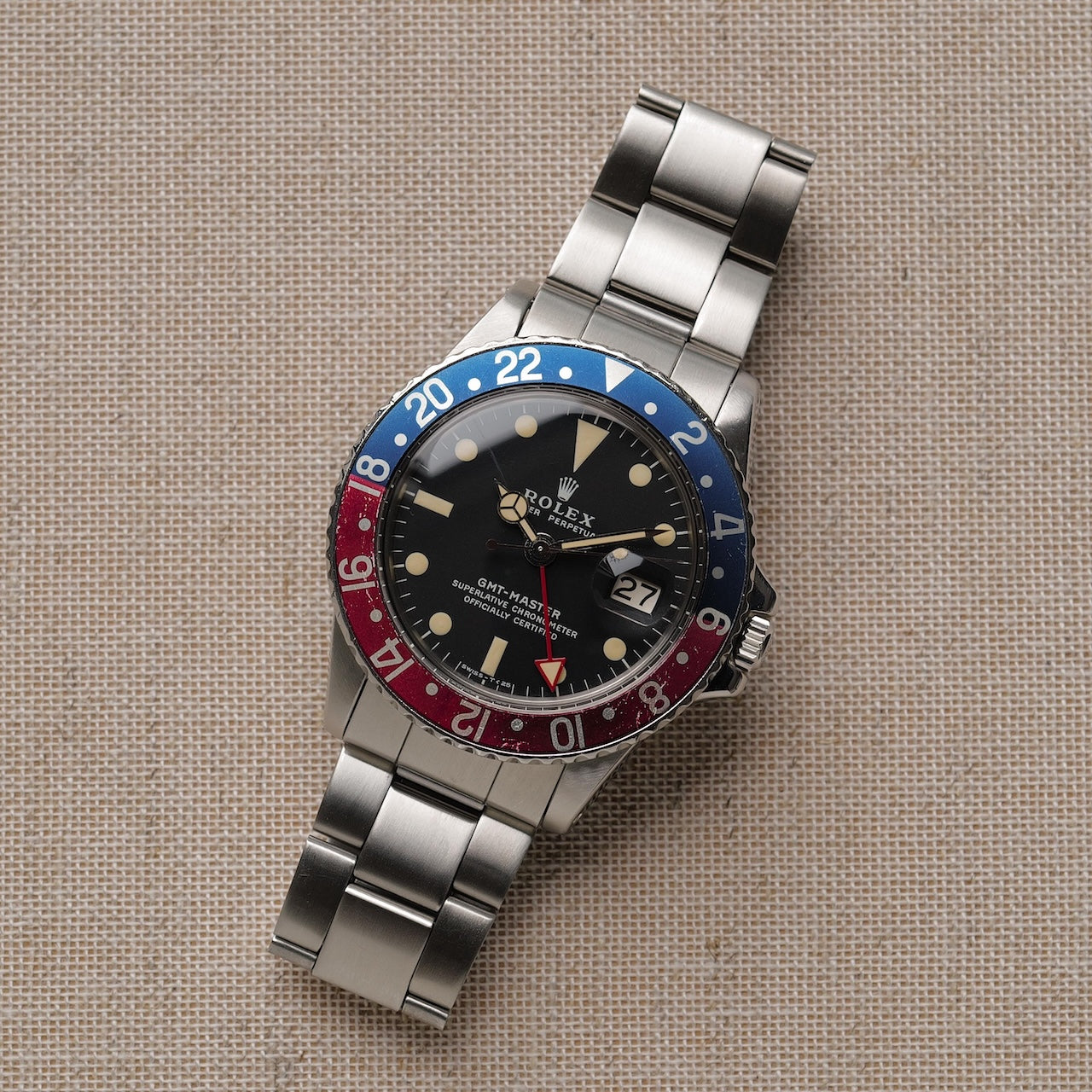 ロレックス/GMTマスター1675/全赤針/マーク２ダイヤル/保証書付き/ROLEX GMT-MASTER REF.1675 "Red 24-Hour Hand" Mk2 Dial 1972Y with Paper