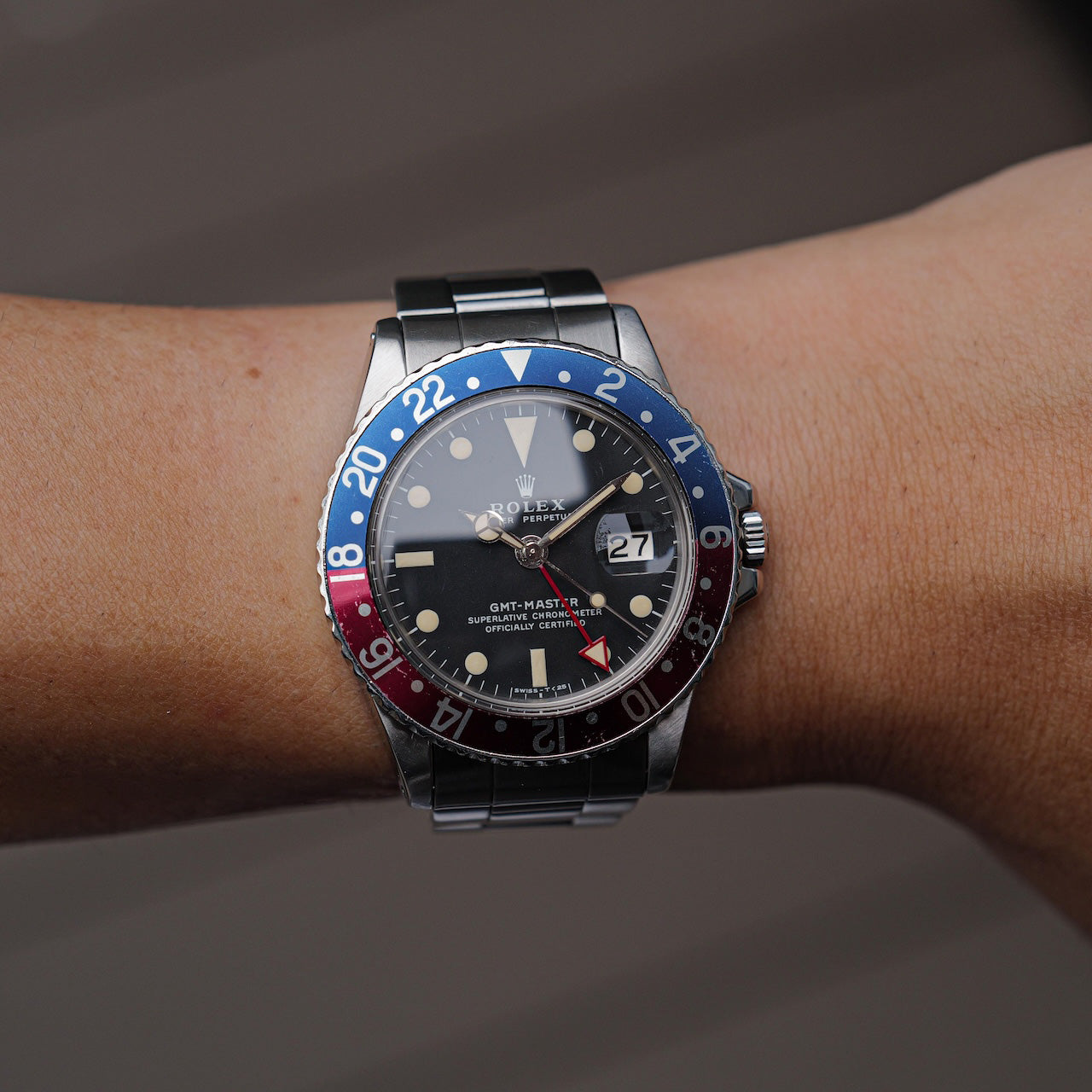 ロレックス/GMTマスター1675/全赤針/マーク２ダイヤル/保証書付き/ROLEX GMT-MASTER REF.1675 "Red 24-Hour Hand" Mk2 Dial 1972Y with Paper
