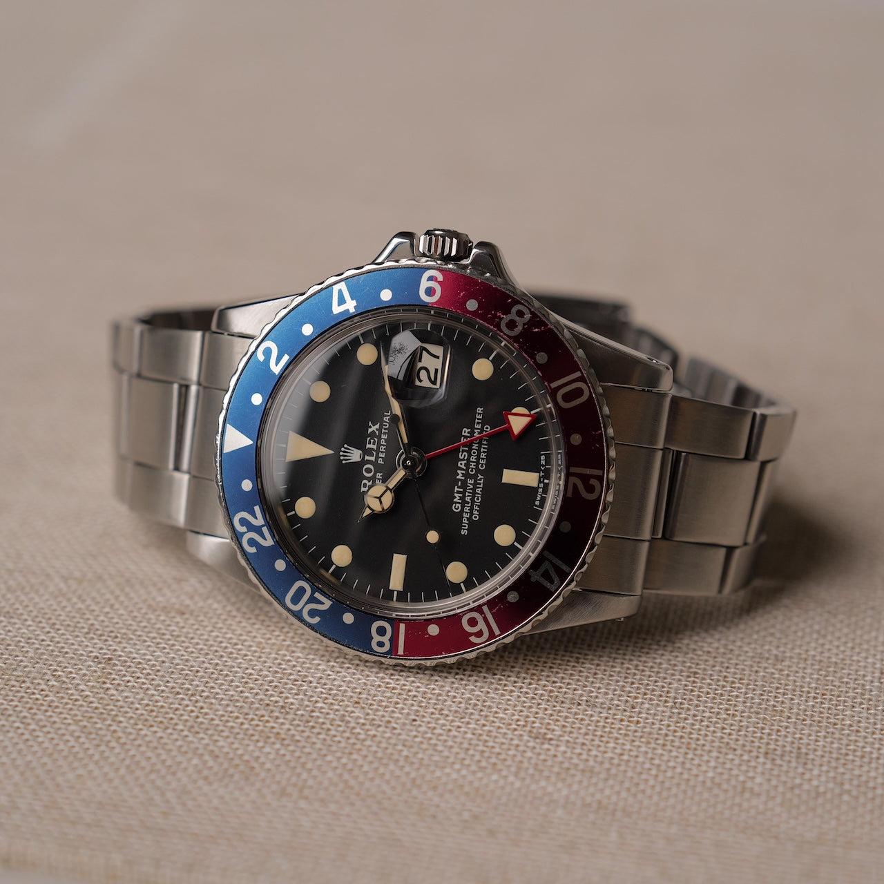 ロレックス/GMTマスター1675/全赤針/マーク２ダイヤル/保証書付き/ROLEX GMT-MASTER REF.1675 "Red 24-Hour Hand" Mk2 Dial 1972Y with Paper
