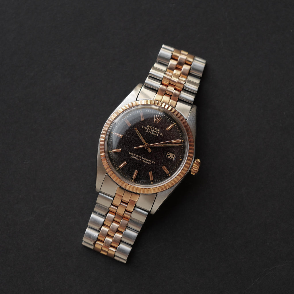 ロレックス/デイトジャスト1601/5/トロピカル/ギルトダイヤル/ピンクゴールド/ROLEX DATEJUST REF.1601/5 "TROPICAL GILT DIAL" Fluted Pink Gold Bezel 1968Y