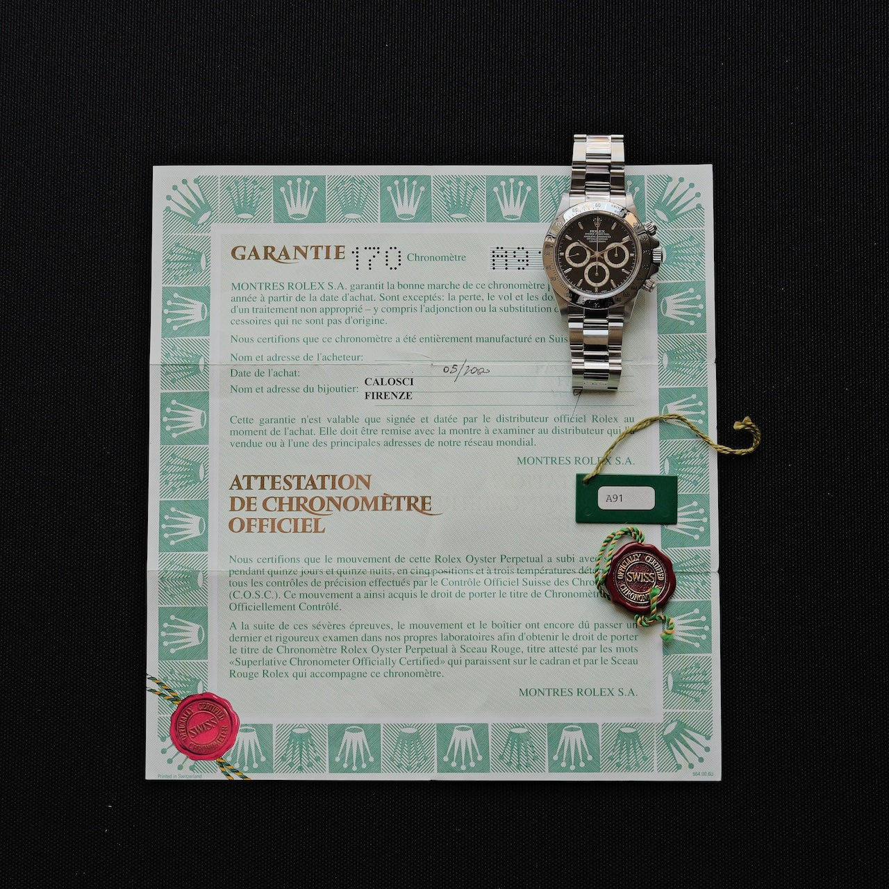 ロレックス/デイトナ16520/エル・プリメロ/A番/マーク7ダイヤル/保証書付き/ROLEX DAYTONA REF.16520 Mk 7 Dial A-Serial 1999y with Guarantee