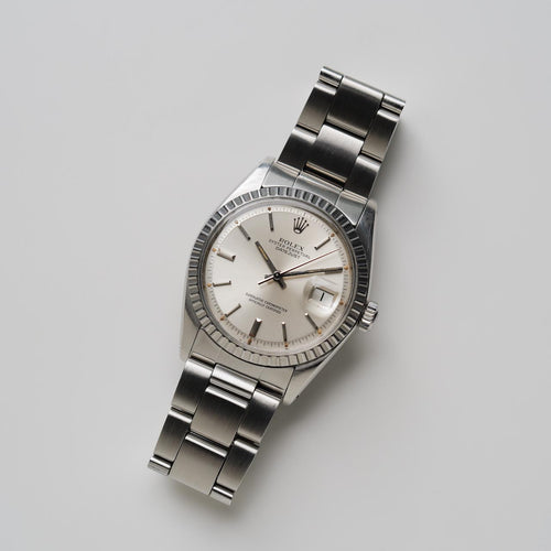 ロレックスデイトジャスト1603/シルバー/ステップドダイヤル/エンジンターンベゼル/ROLEX DATEJUST REF.1603 Silver Dial Engine Turned Bezel 1977y