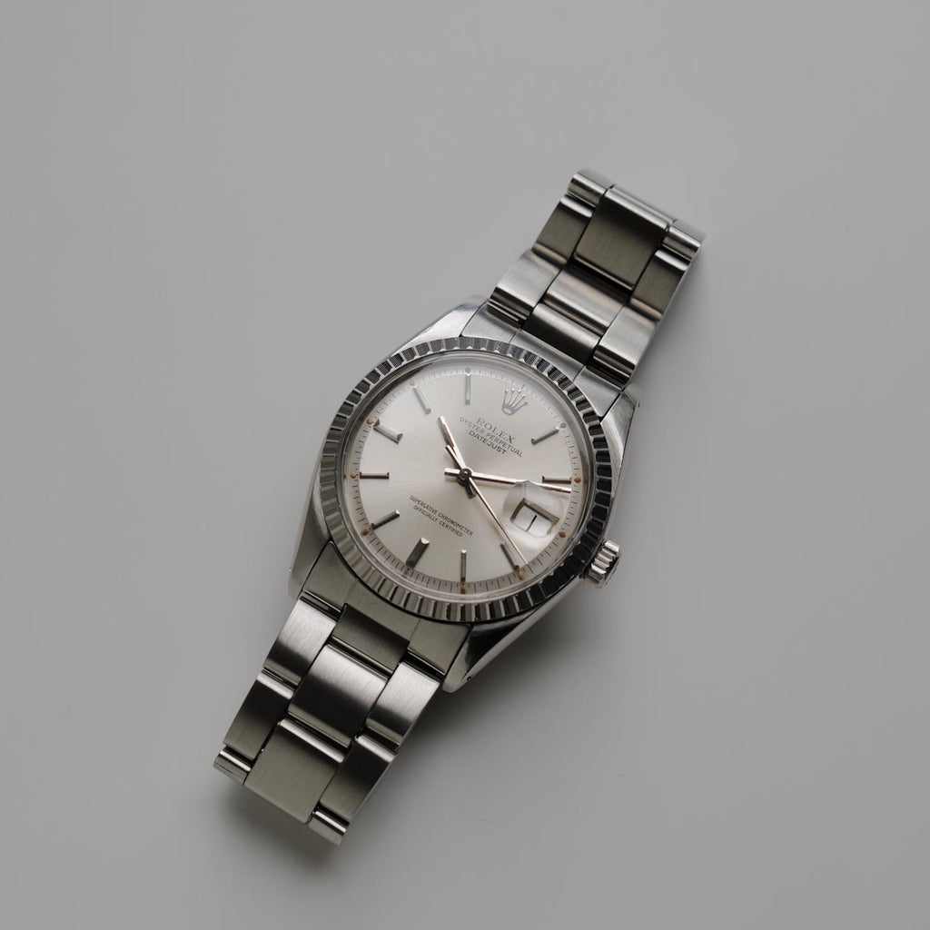 ロレックスデイトジャスト1603/シルバー/ステップドダイヤル/エンジンターンベゼル/ROLEX DATEJUST REF.1603 Silver Dial Engine Turned Bezel 1977y