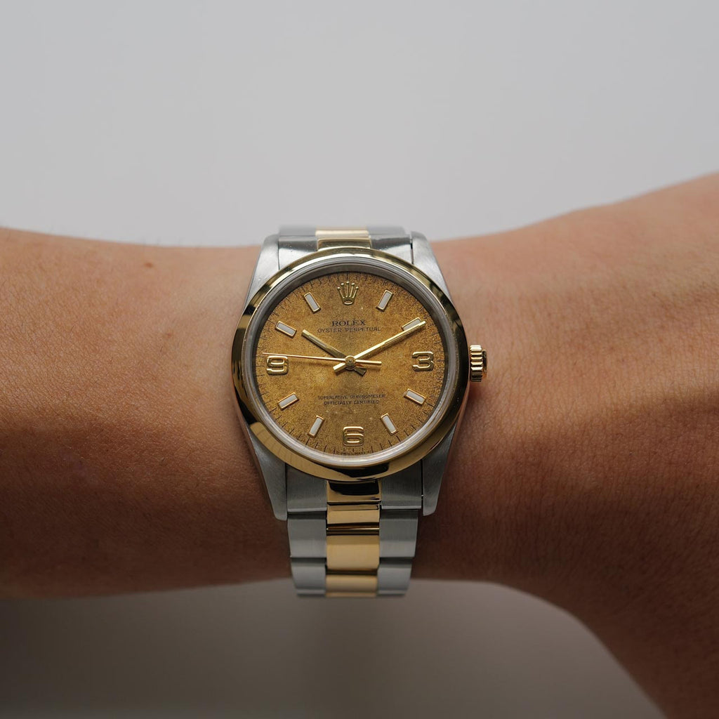 ロレックス/オイスターパーペチュアル14203/S番/トロピカルダイヤル/18Kイエローゴールド/アラビアインデックス/ROLEX OYSTER PERPETUAL REF.14203 "Tropical Dial" Oyster 1993-94y
