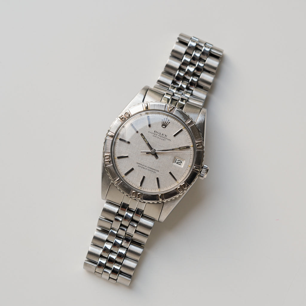 ロレックス/デイトジャスト1625/サンダーバード/リネンダイヤル/WGベゼル/ROLEX DATEJUST THUNDERBIRD REF.1625 Silver "Linen Dial" 1966y