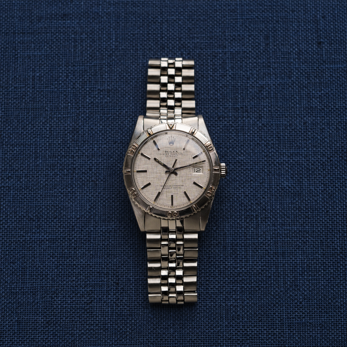 ロレックス/デイトジャスト1625/サンダーバード/リネンダイヤル/WGベゼル/ROLEX DATEJUST THUNDERBIRD REF.1625 Silver "Linen Dial" 1966y