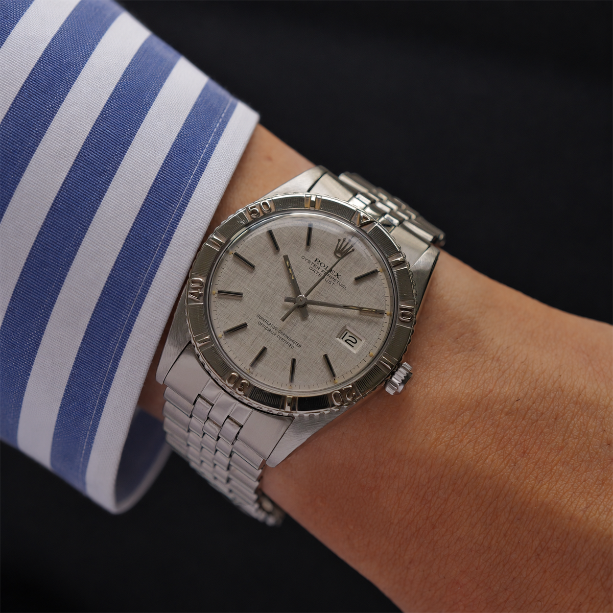 ロレックス/デイトジャスト1625/サンダーバード/リネンダイヤル/WGベゼル/ROLEX DATEJUST THUNDERBIRD REF.1625 Silver "Linen Dial" 1966y