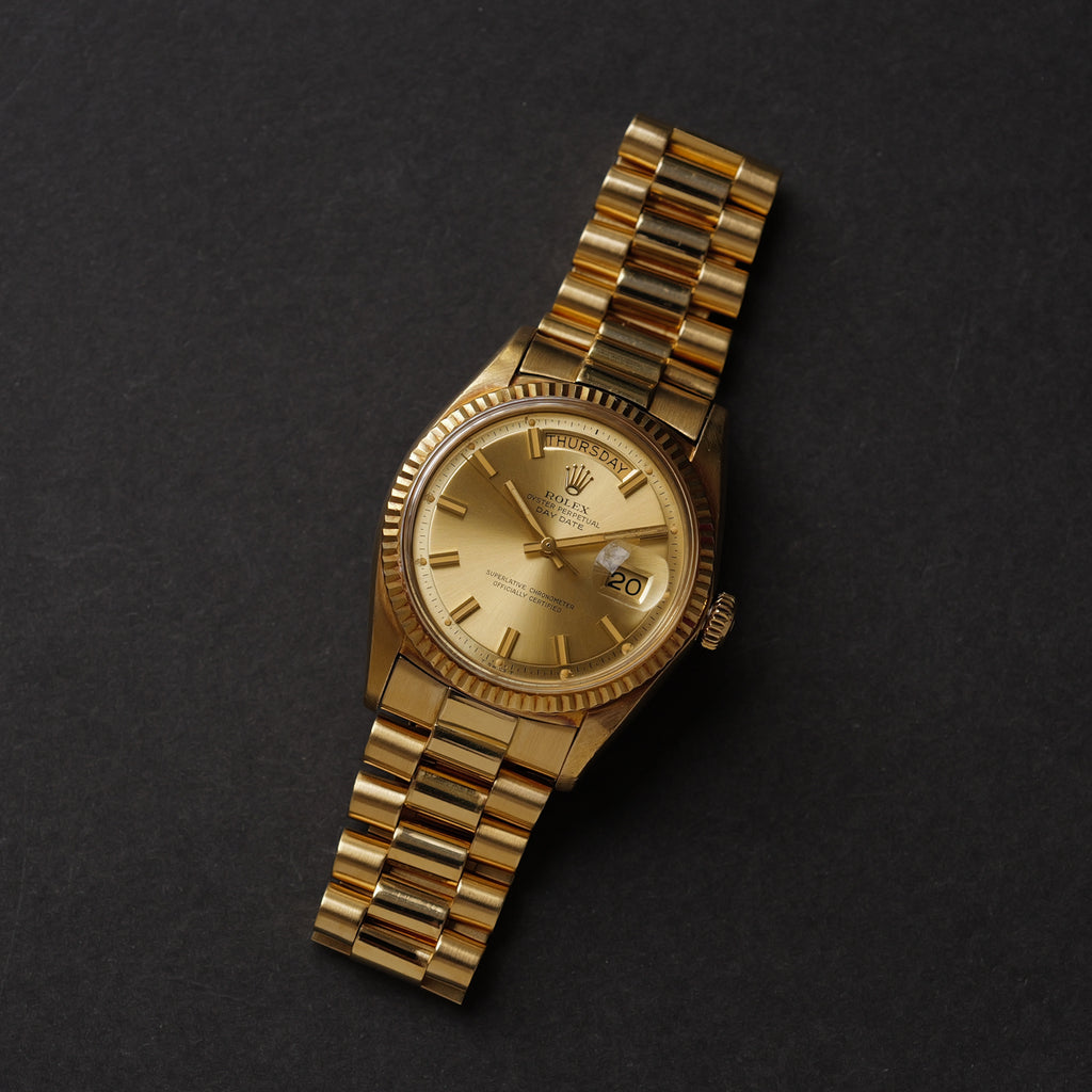 ロレックス/デイデイト1803/8/ワイドボーイ/18Kイエローゴールド/ビッグロゴ/ジャパンブレス/ROLEX DAY-DATE REF.1803/8 "WIDE BOY" 18KYG Big Logo Japan Bracelet 1971-72y