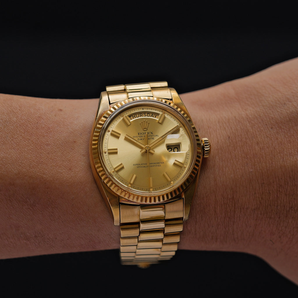ロレックス/デイデイト1803/8/ワイドボーイ/18Kイエローゴールド/ビッグロゴ/ジャパンブレス/ROLEX DAY-DATE REF.1803/8 "WIDE BOY" 18KYG Big Logo Japan Bracelet 1971-72y