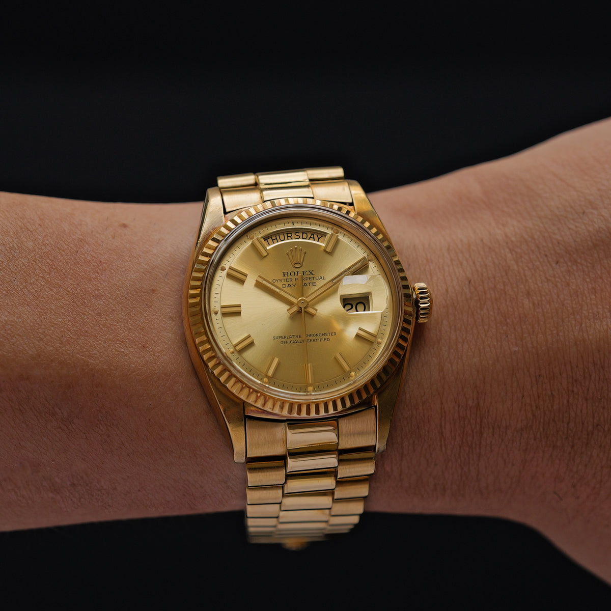 ロレックス/デイデイト1803/8/ワイドボーイ/18Kイエローゴールド/ビッグロゴ/ジャパンブレス/ROLEX DAY-DATE REF.1803/8 "WIDE BOY" 18KYG Big Logo Japan Bracelet 1971-72y