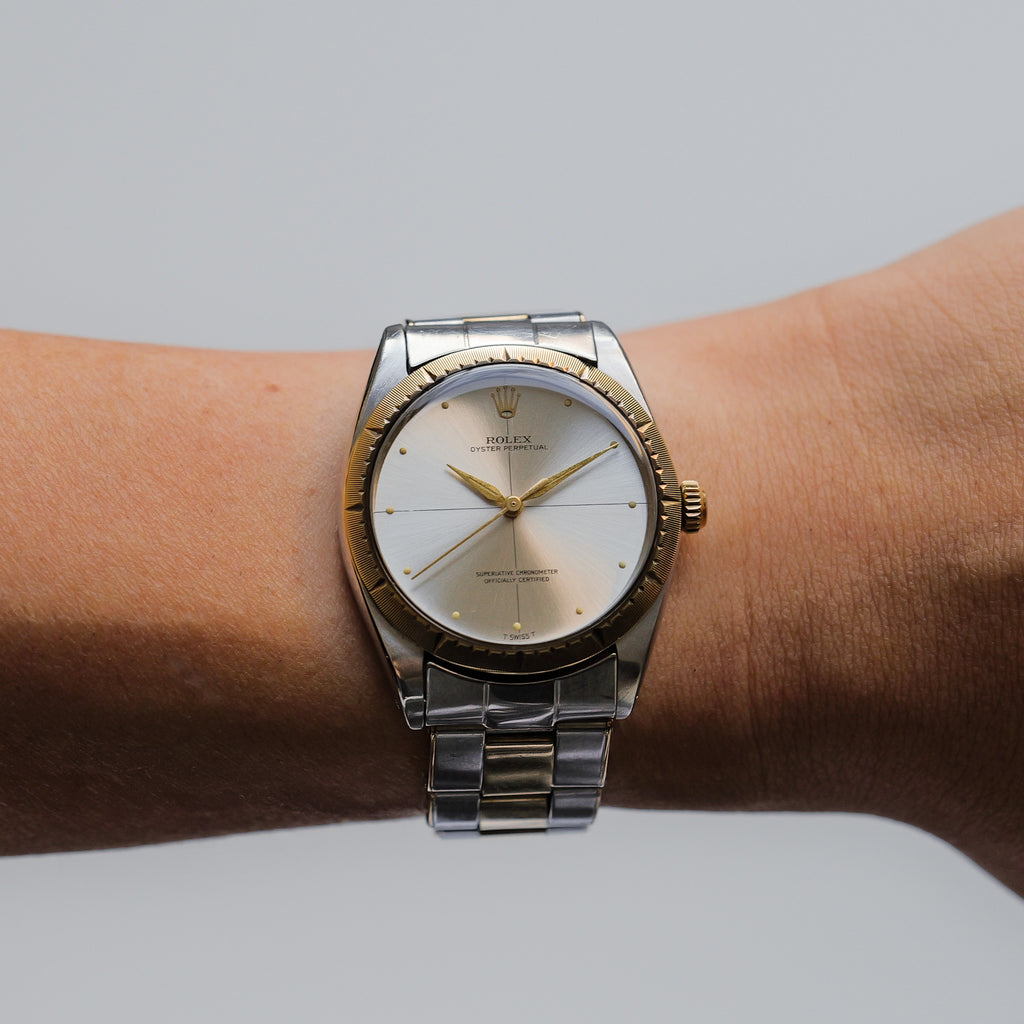 ロレックス/オイスターパーペチュアル1008/ゼファー/SSx18Kイエローゴールド/エクスパンションブレス/1ROLEX OYSTER PERPETUAL REF.1008 "ZEPHYR" Two Tone Expansion Bracelet 1965-66y
