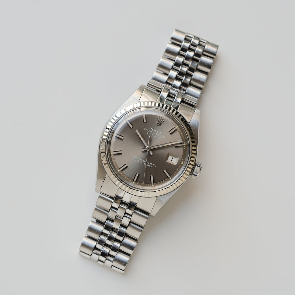 ロレックス/デイトジャスト1601/ワイドボーイ/ゴーストダイヤル/WGベゼル/ROLEX DATEJUST REF.1601 "WIDE BOY" Ghost Dial 18KWG bezel 1971-72y