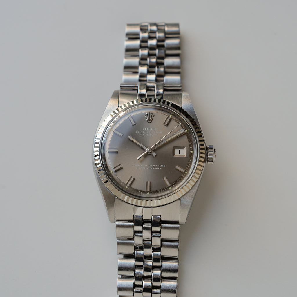ロレックス/デイトジャスト1601/ワイドボーイ/ゴーストダイヤル/WGベゼル/ROLEX DATEJUST REF.1601 "WIDE BOY" Ghost Dial 18KWG bezel 1971-72y