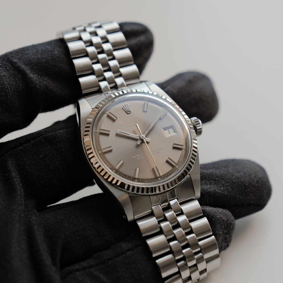 ロレックス/デイトジャスト1601/ワイドボーイ/ゴーストダイヤル/WGベゼル/ROLEX DATEJUST REF.1601 "WIDE BOY" Ghost Dial 18KWG bezel 1971-72y
