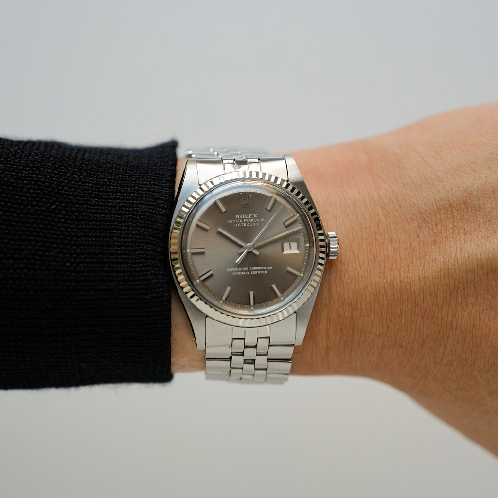 ロレックス/デイトジャスト1601/ワイドボーイ/ゴーストダイヤル/WGベゼル/ROLEX DATEJUST REF.1601 "WIDE BOY" Ghost Dial 18KWG bezel 1971-72y