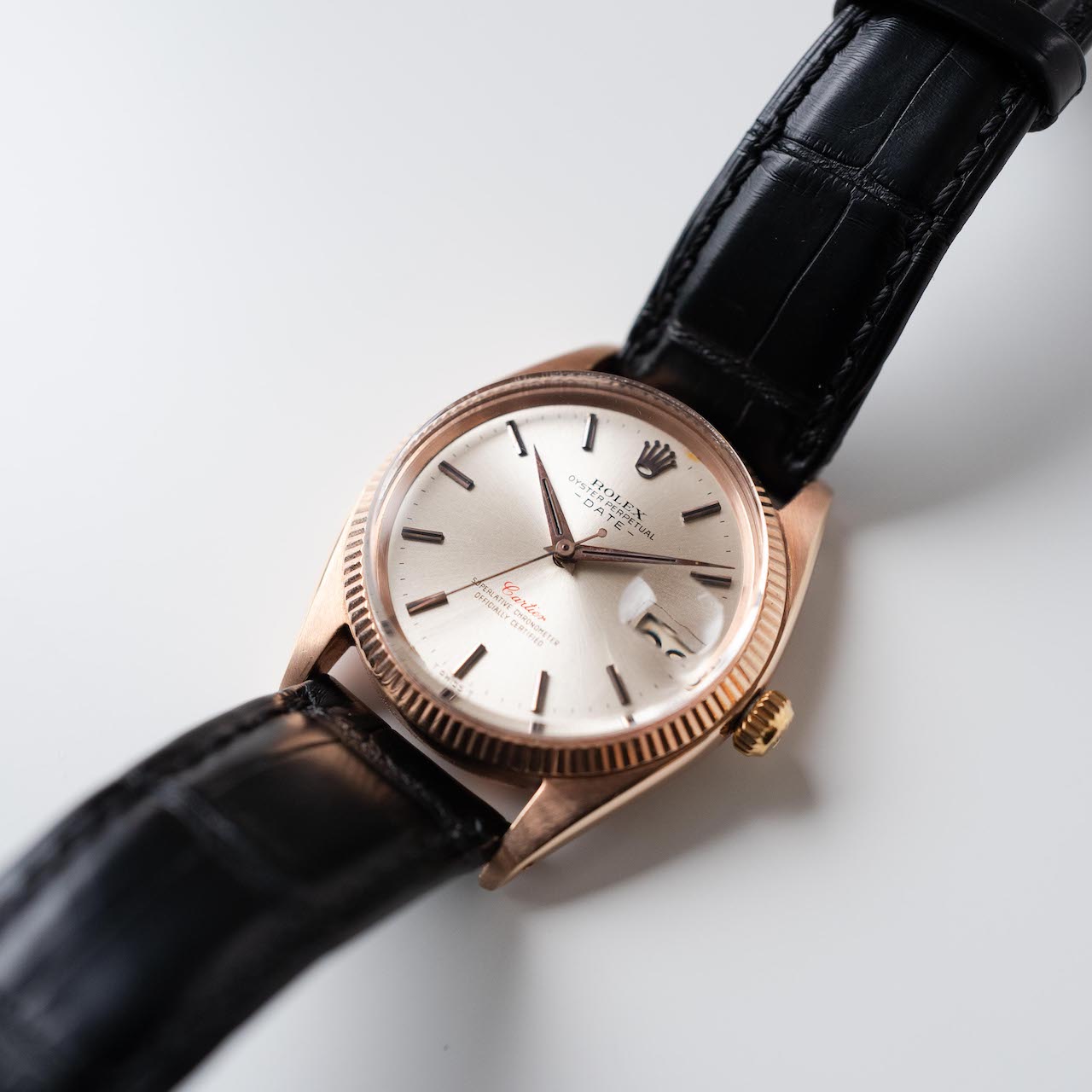 ROLEX "Cartier" Oyster Perpetual Date PG Ref.1503 1960y with Archive Paper