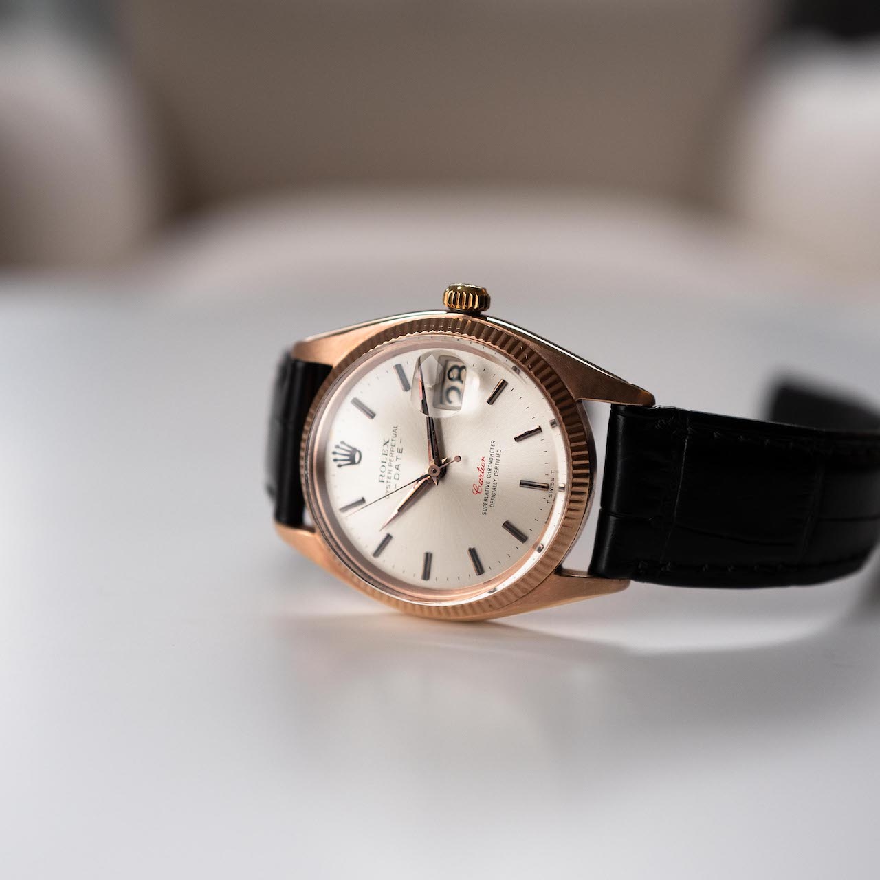 ROLEX "Cartier" Oyster Perpetual Date PG Ref.1503 1960y with Archive Paper
