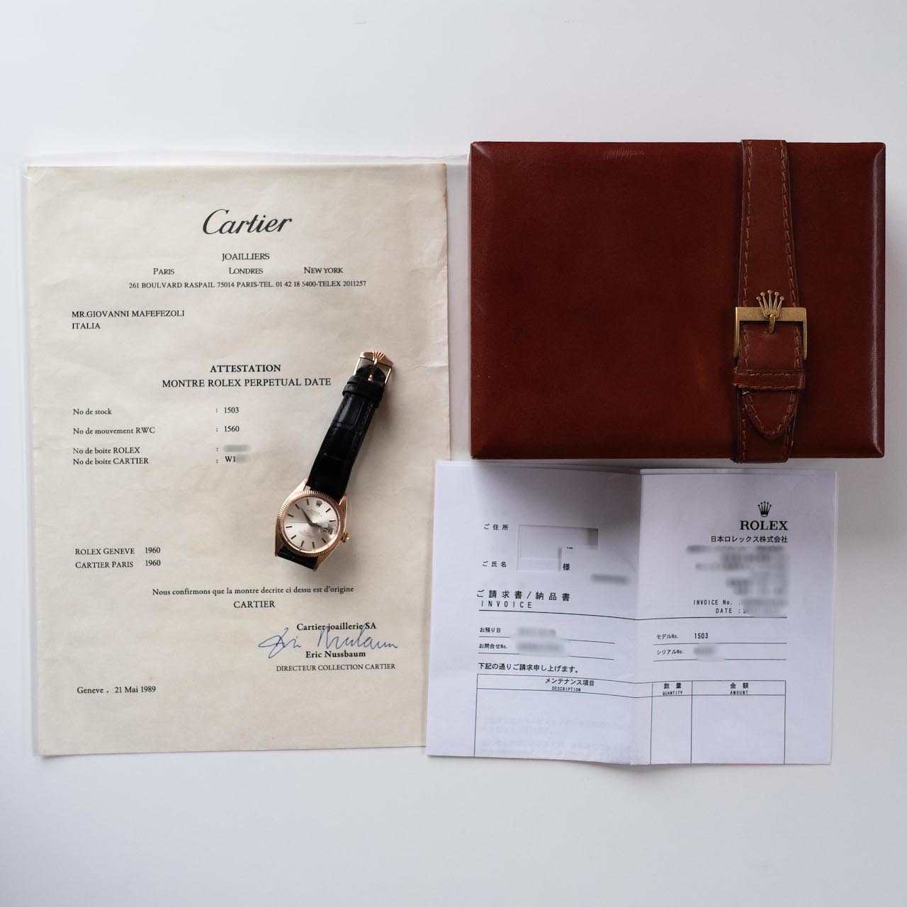 ROLEX "Cartier" Oyster Perpetual Date PG Ref.1503 1960y with Archive Paper