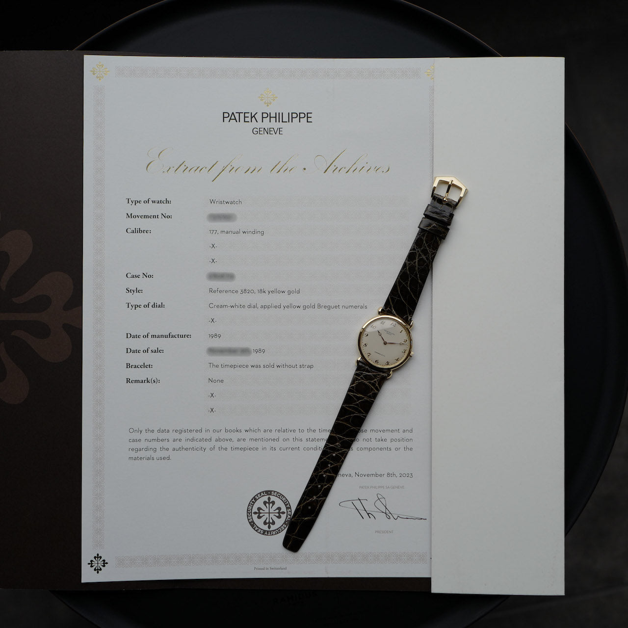 パテックフィリップ/ティファニーダブルネーム/18KYG/ブレゲ針・数字/PATEK PHILIPPE  Ref.3820J "Tiffany & Co." 18KYG Breguet Numerals with Archive