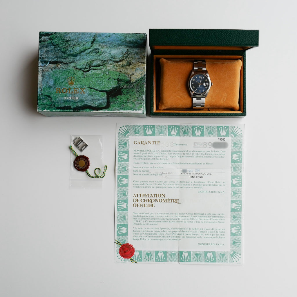 ロレックス/オイスターパーペチュアルデイト15200/飛びアラビアダイヤル/P番2000年/フルセット/ROLEX OYSTER PERPETUAL DATE Ref.15200 "Blue Arabic Dial" P 2000y Full Set