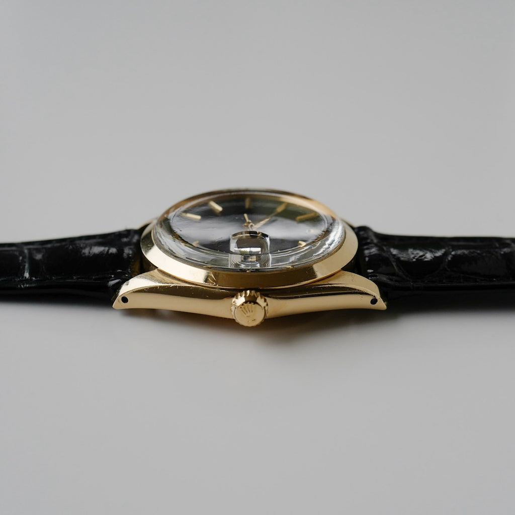 ロレックス/オイスターパーペチュアルデイト1500/8/ミラーダイヤル/18KYG/国際保証書つき/ROLEX OYSTER PERPETUAL DATE Ref.1500/8"GILT DIAL" 18KYG 1966y with Paper