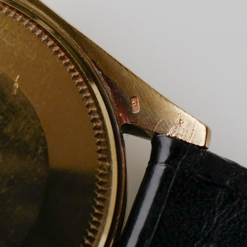 ロレックス/オイスターパーペチュアルデイト1500/8/ミラーダイヤル/18KYG/国際保証書つき/ROLEX OYSTER PERPETUAL DATE Ref.1500/8"GILT DIAL" 18KYG 1966y with Paper