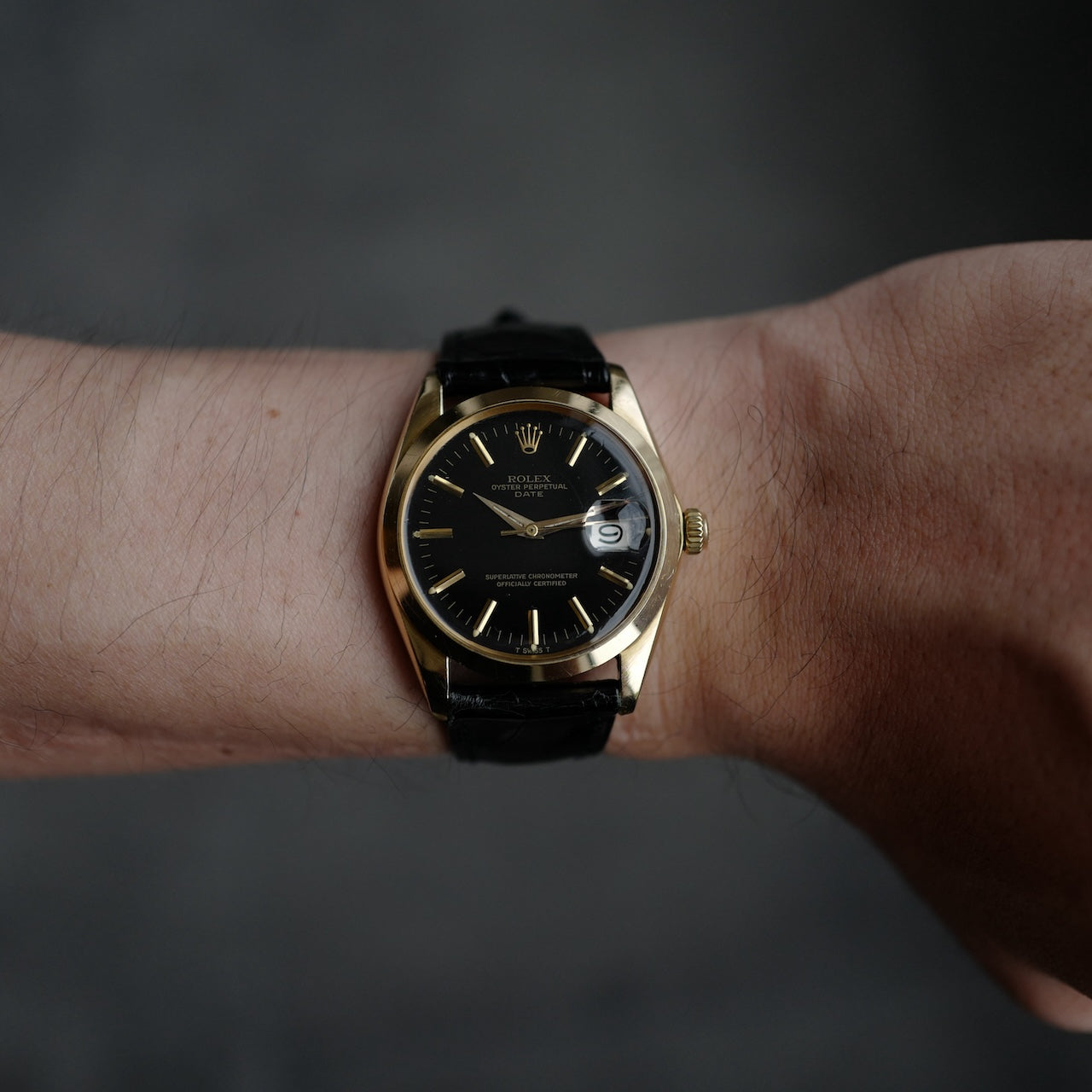 ロレックス/オイスターパーペチュアルデイト1500/8/ミラーダイヤル/18KYG/国際保証書つき/ROLEX OYSTER PERPETUAL DATE Ref.1500/8"GILT DIAL" 18KYG 1966y with Paper