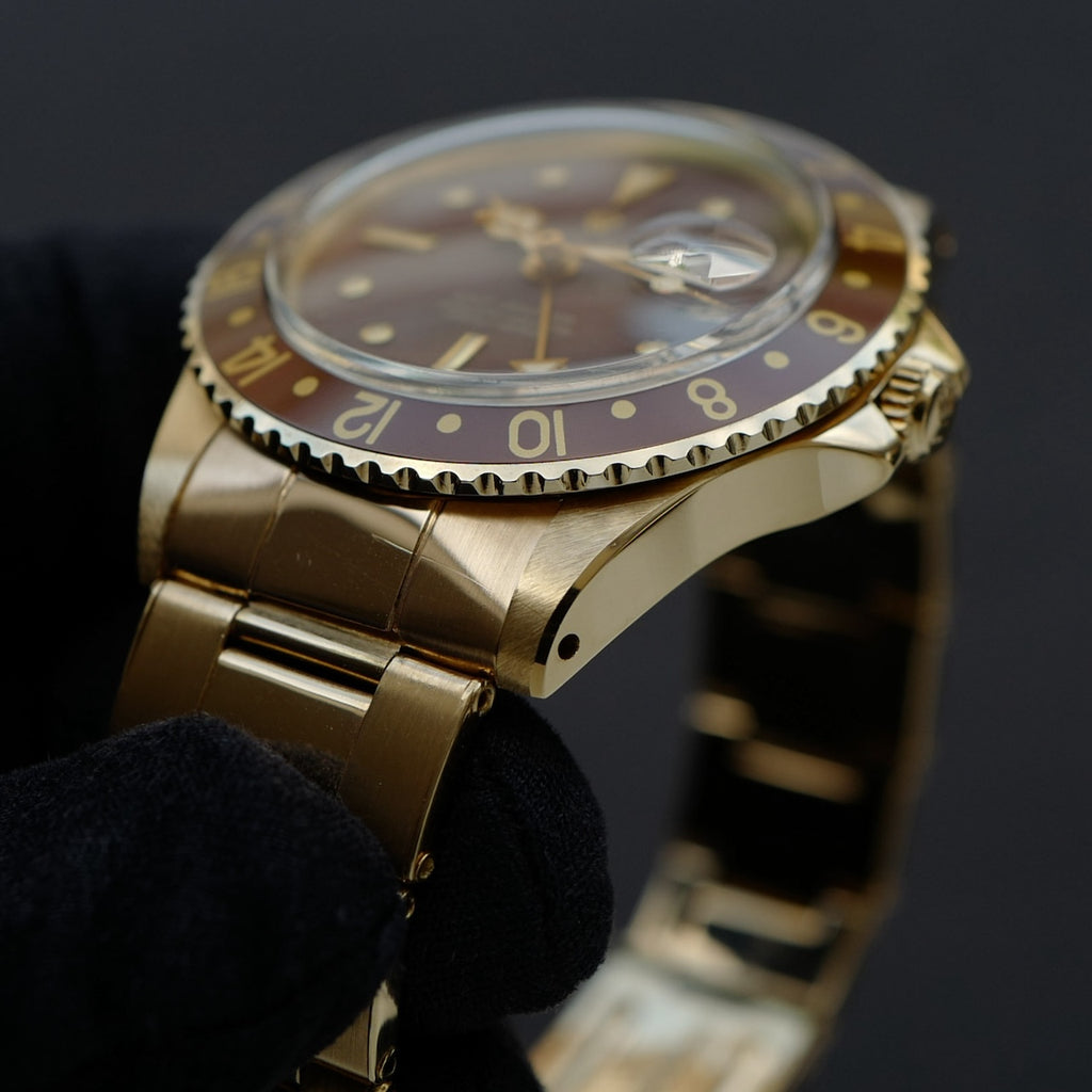 ロレックス/GMTマスター1675/8/茶つぼ/保証書/ROLEX GMT-MASTER Ref.1675/8  "Nipple Dial" 18KYG 1971y