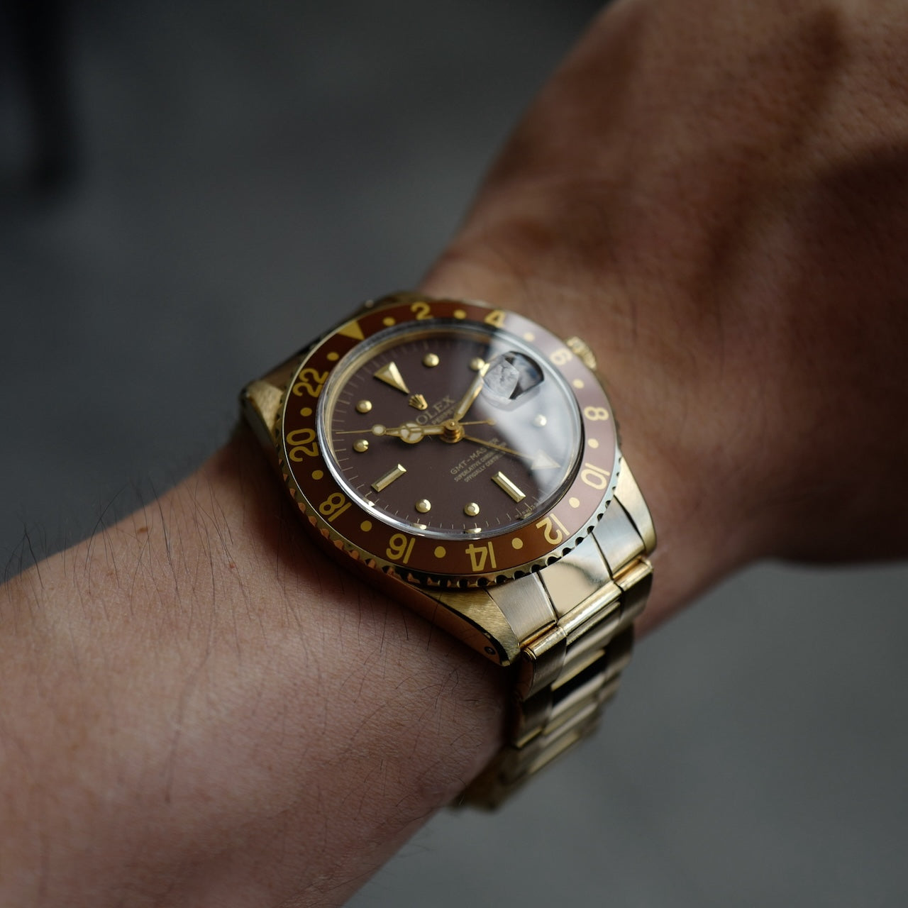 ロレックス/GMTマスター1675/8/茶つぼ/保証書/ROLEX GMT-MASTER Ref.1675/8  "Nipple Dial" 18KYG 1971y