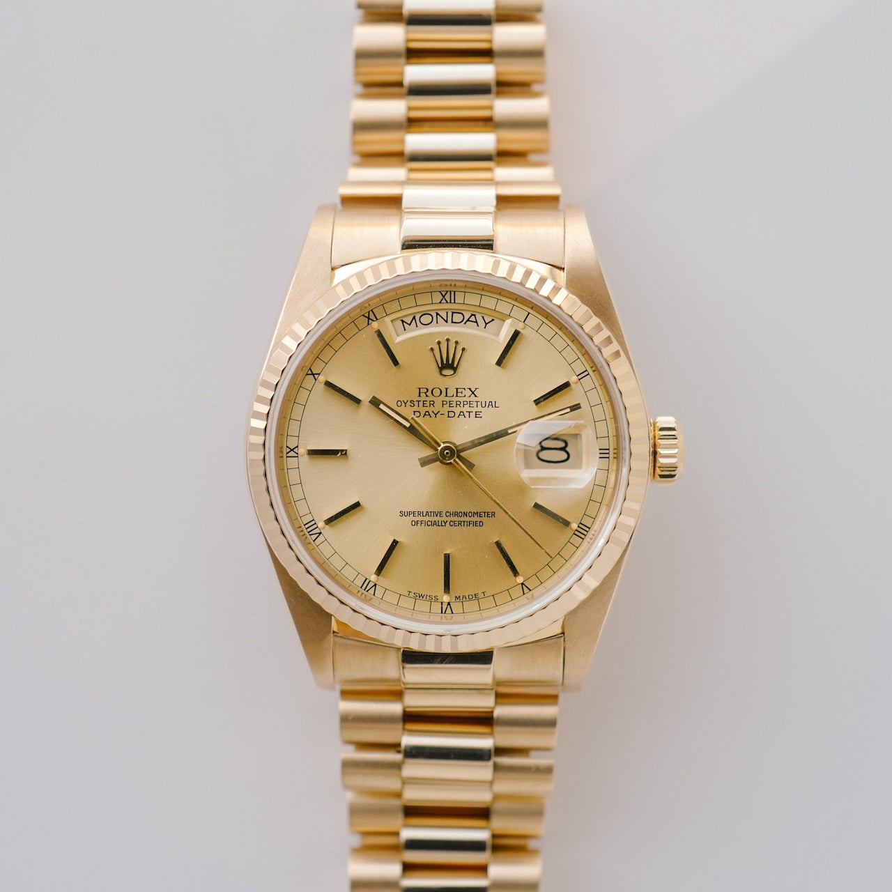 ロレックス/デイデイト/1985年/シャンパンダイヤル/保証書付き/ROLEX DAY-DATE Ref.18038 18KYG 1985y with Paper