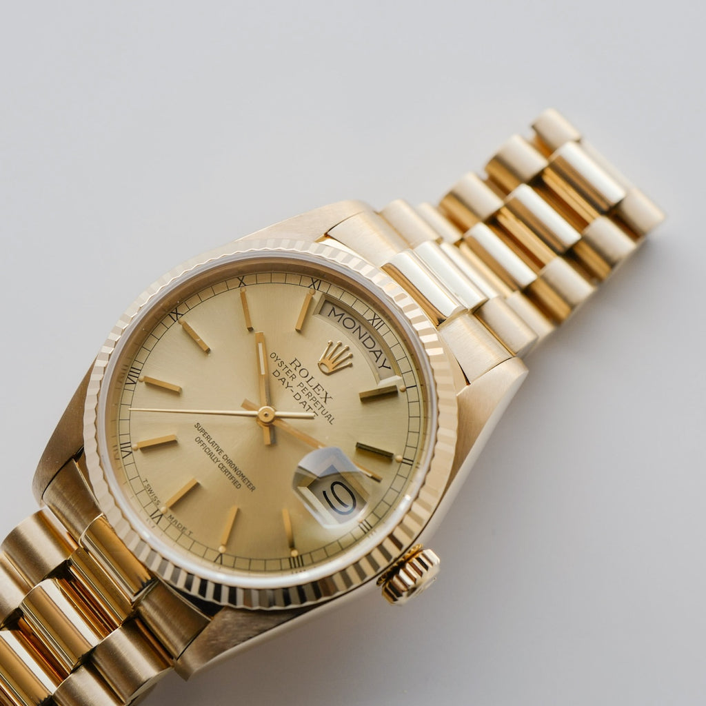 ロレックス/デイデイト/1985年/シャンパンダイヤル/保証書付き/ROLEX DAY-DATE Ref.18038 18KYG 1985y with Paper